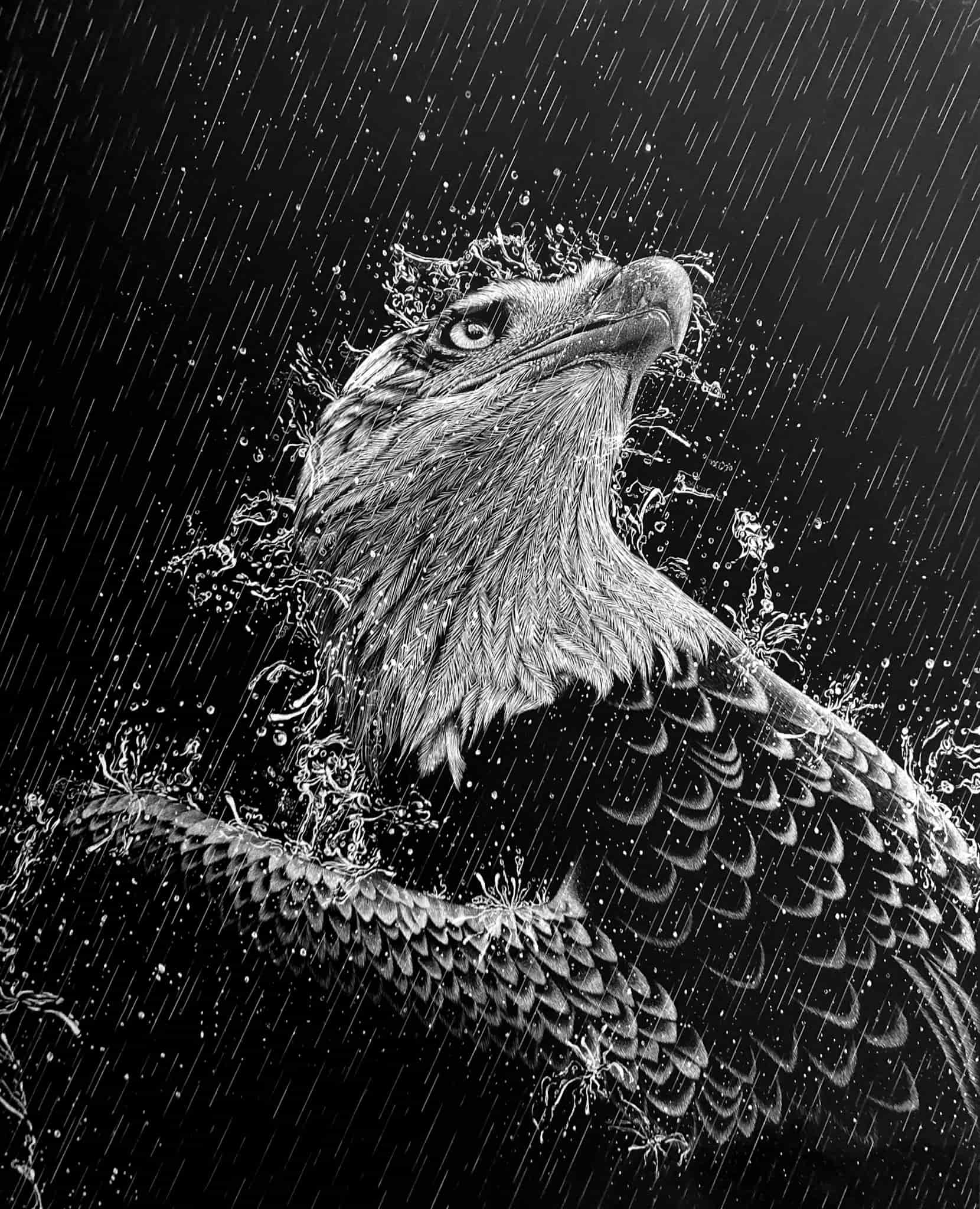 Eagle 2 – original scratchboard by Nathan Kukla